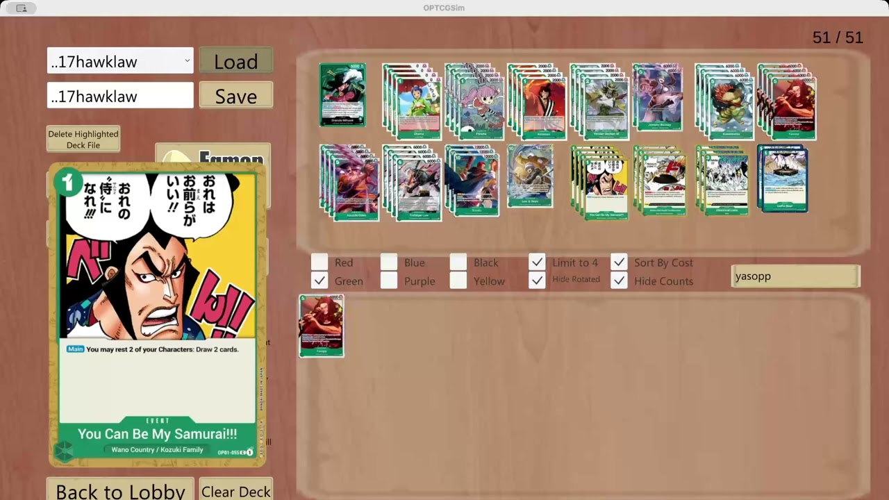 Frame del video: decklist 17hawklaw in OPTCGSim